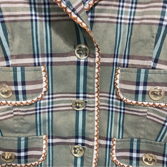 Bernardo Green Plaid Bicycle Print Lace Blazer Jacket - Picture 4 of 7